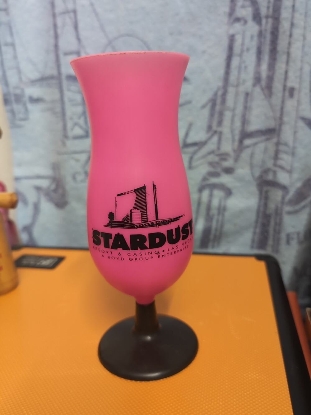 Vintage Las Vegas Hotel STARDUST CASINO 8" Plastic Hurricane Cup Pink Black